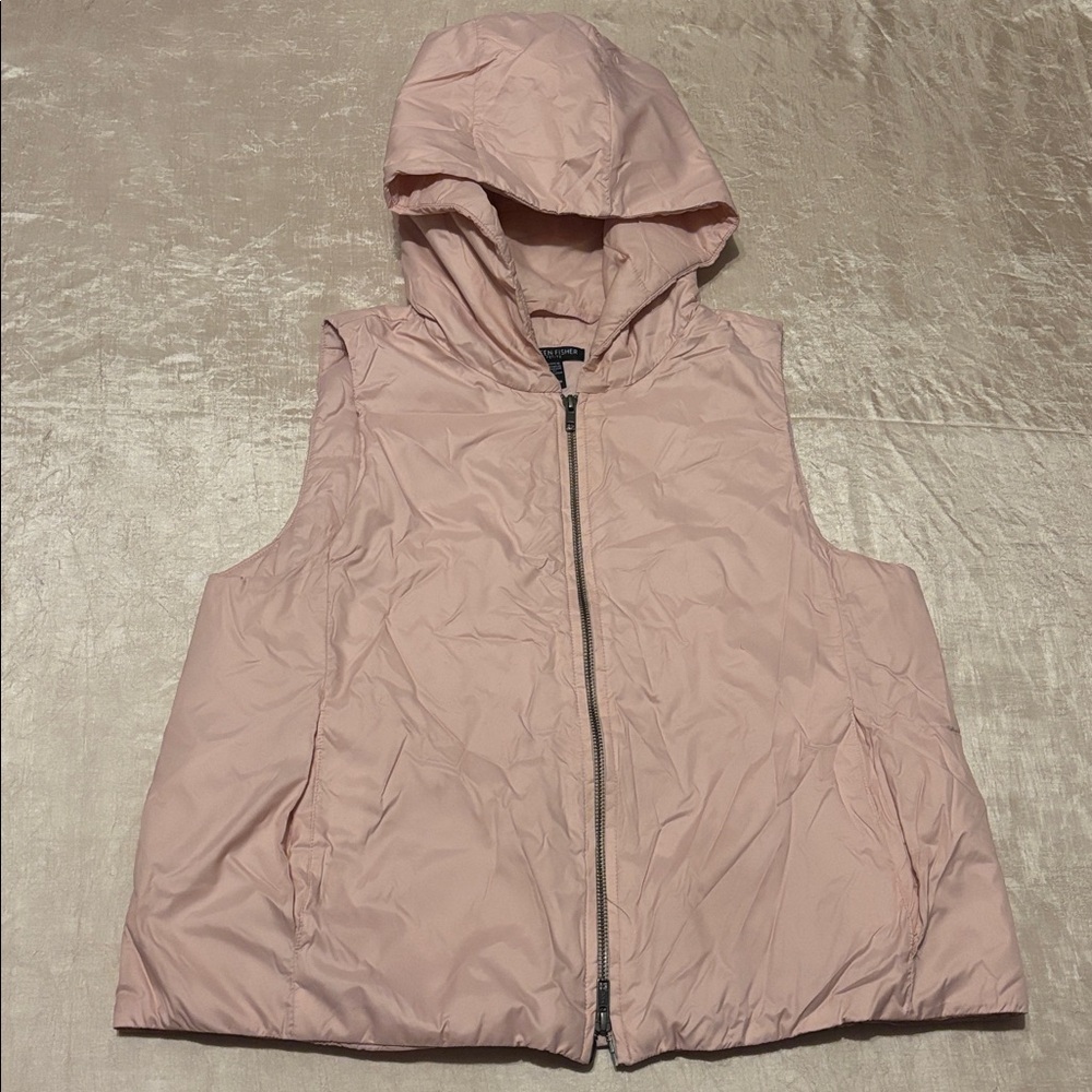 Eileen Fisher Eggshell Pink Nylon Hooded Vest Size MP